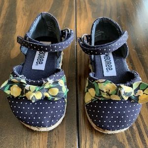 Gymboree Prep Club Girls Shoes Size 3M, Navy Blue Yellow Forals